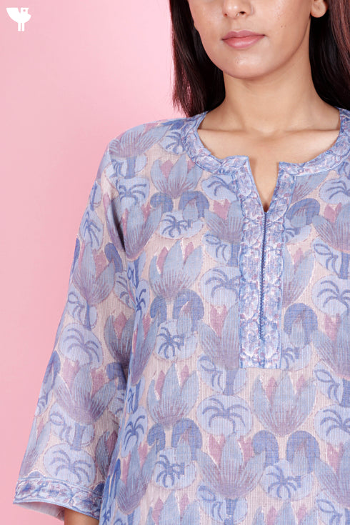 Kota Doria Kurta Pant Set With Dupatta In Block Print